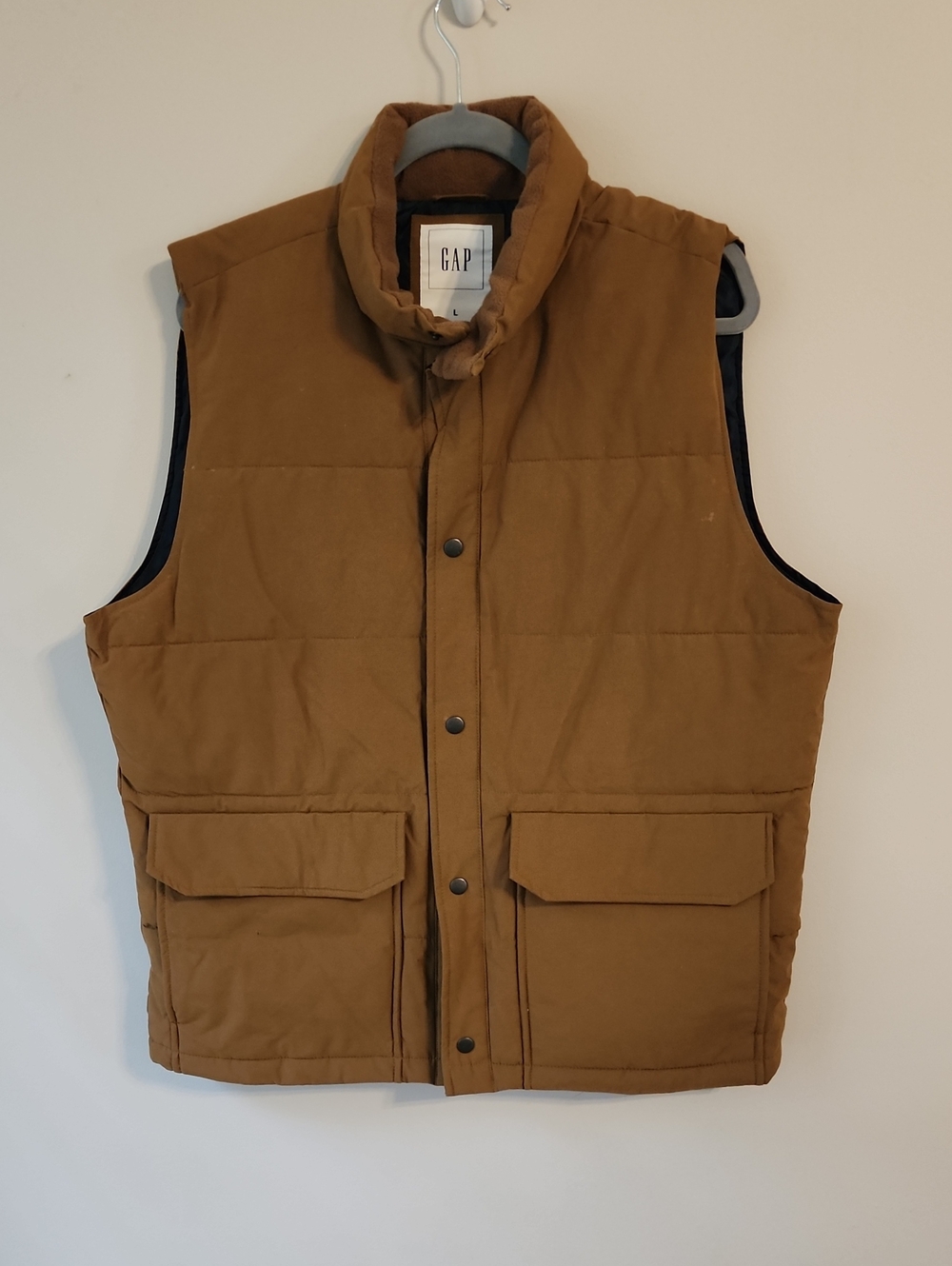 GAP Men's Caramel Brown Quilted Snap-Front Puffer Vest